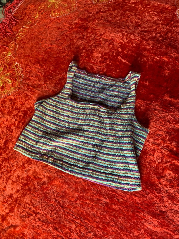 90s crop top - hippie ruched striped tank top med… - image 1