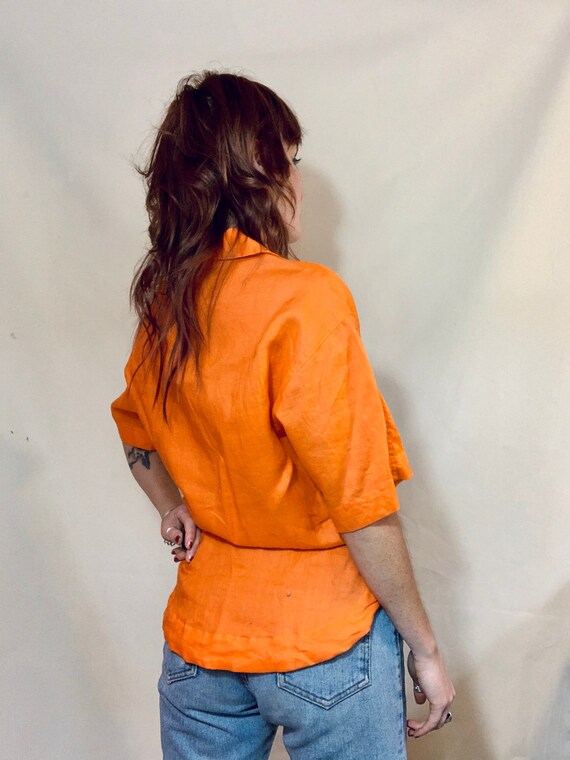 70s orange linen collared button up shirt - medium - image 5