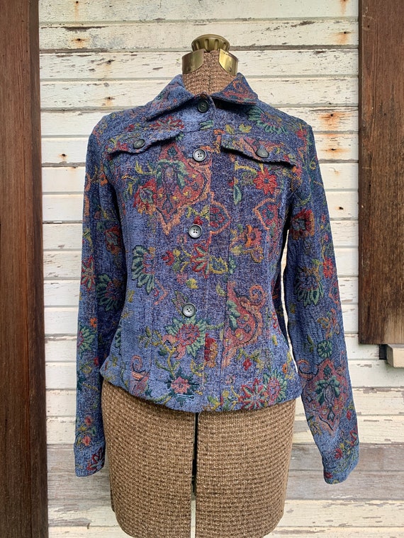 90s paisley tapestry jacket - country boho floral… - image 3
