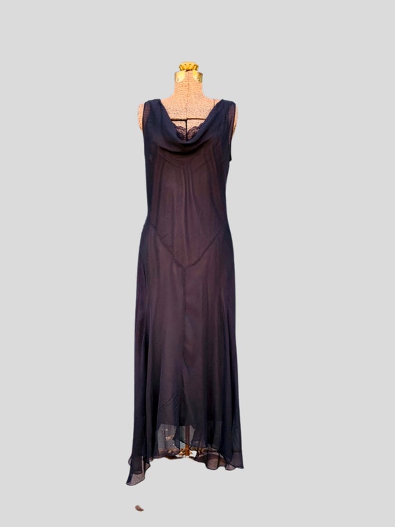 90s semi sheer black sleeveless silk maxi dress -