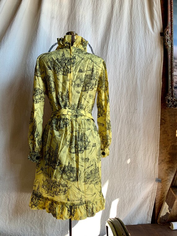 Vintage 60/'s Mod Yellow Dress with Edwardian Sleeves