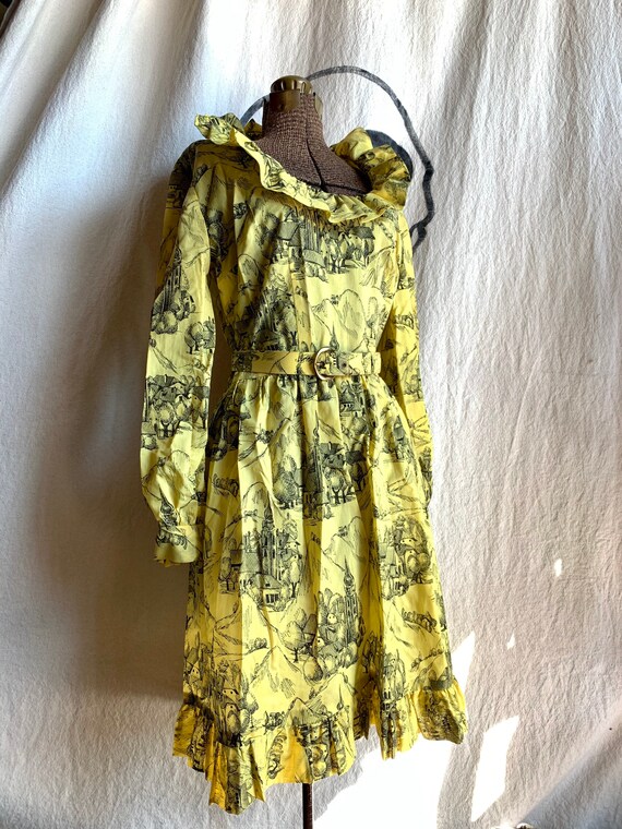 Vintage 60/'s Mod Yellow Dress with Edwardian Sleeves