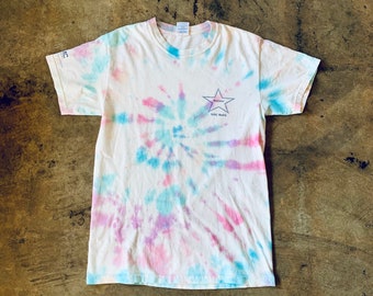 90s vintage tie dye tee - unisex hippie psychedelic star shirt - mens small