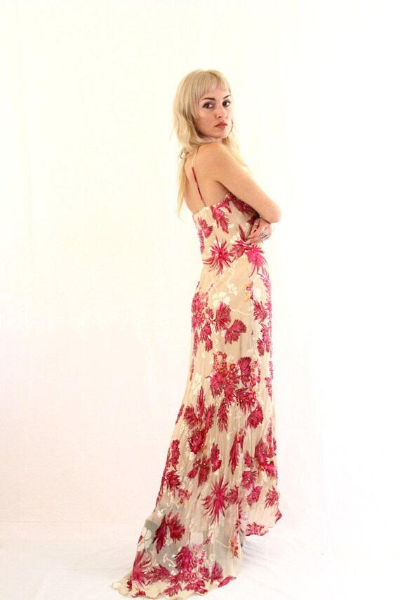 vintage pure silk gown - sleeveless sequin floral