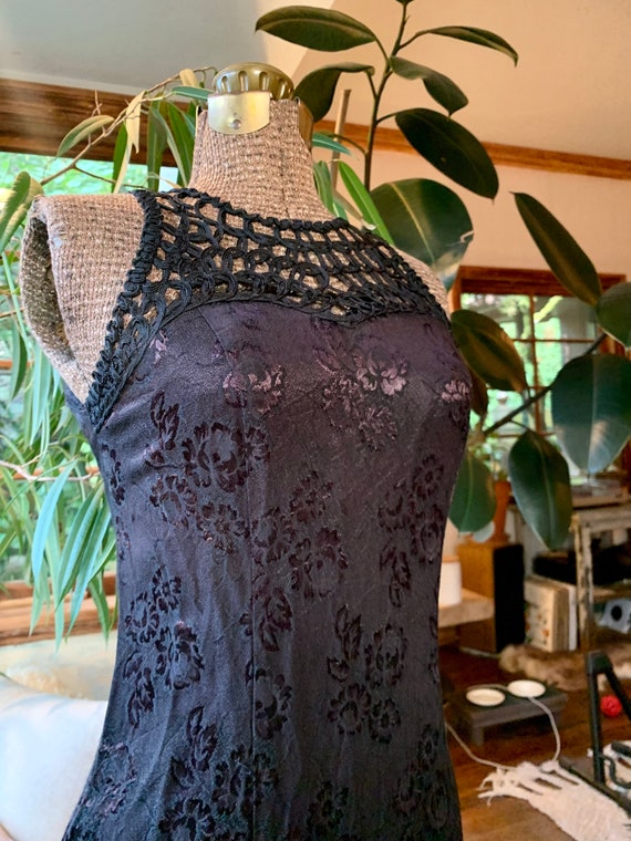 90s floral black satin sleeveless maxi dress - wi… - image 3