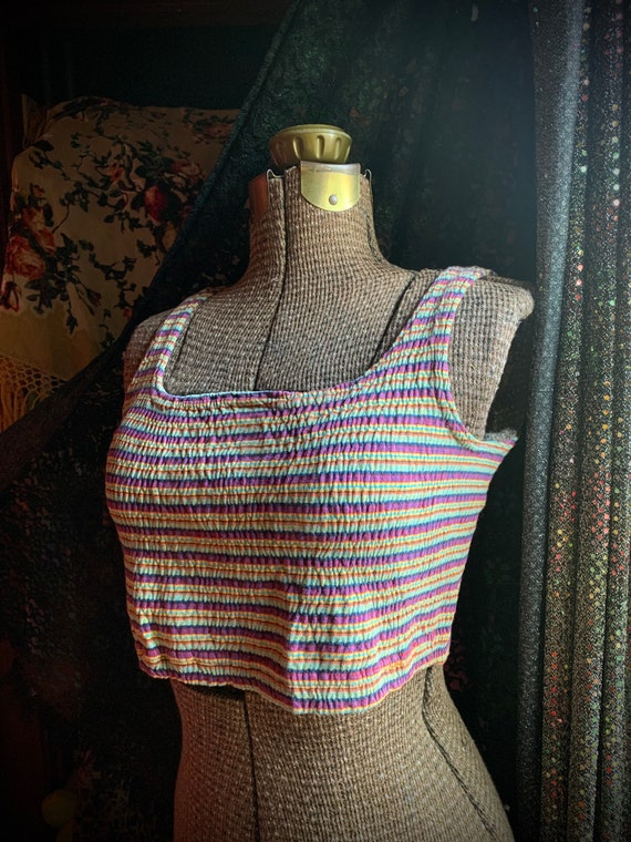 90s crop top - hippie ruched striped tank top med… - image 2