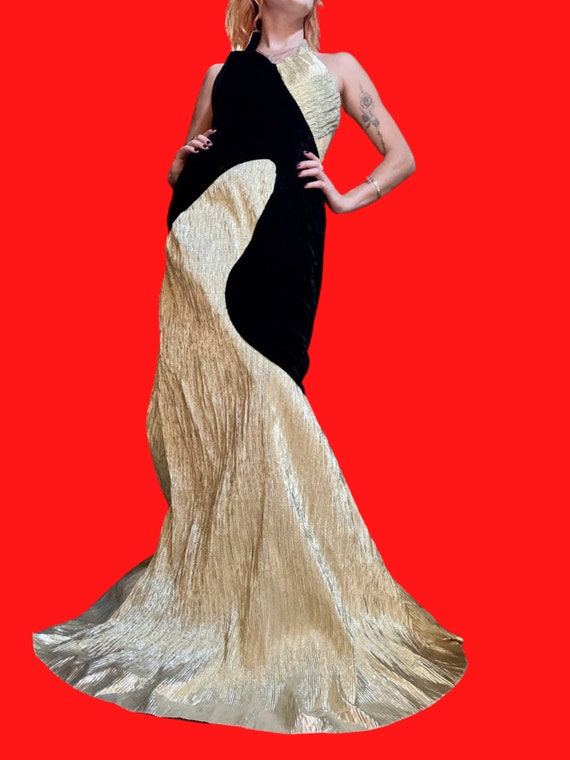 80s avant garde formal gown - velvet lame goth gla