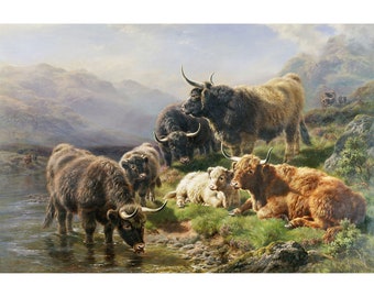 William Watson : Highland Cattle (1800er Jahre) - Giclee Fine Art Print