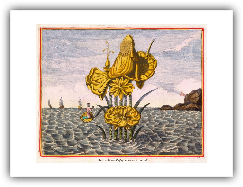 Athanasius Kircher : The Goddess Pussa on a Lotus 1668 Giclee Fine Art Print 12 x 16 inches