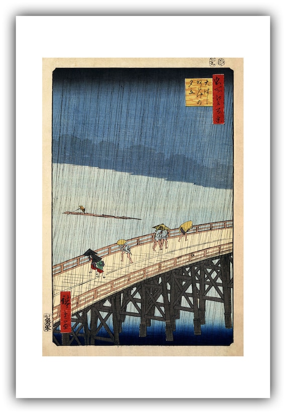 Utagawa Ando Hiroshige : Sudden Shower Over Shin-ohashi Bridge and