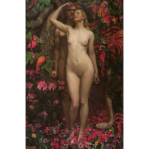 John Byam Liston Shaw : Adam and Eve with the Snake (1877) - Giclee Fine Art Print