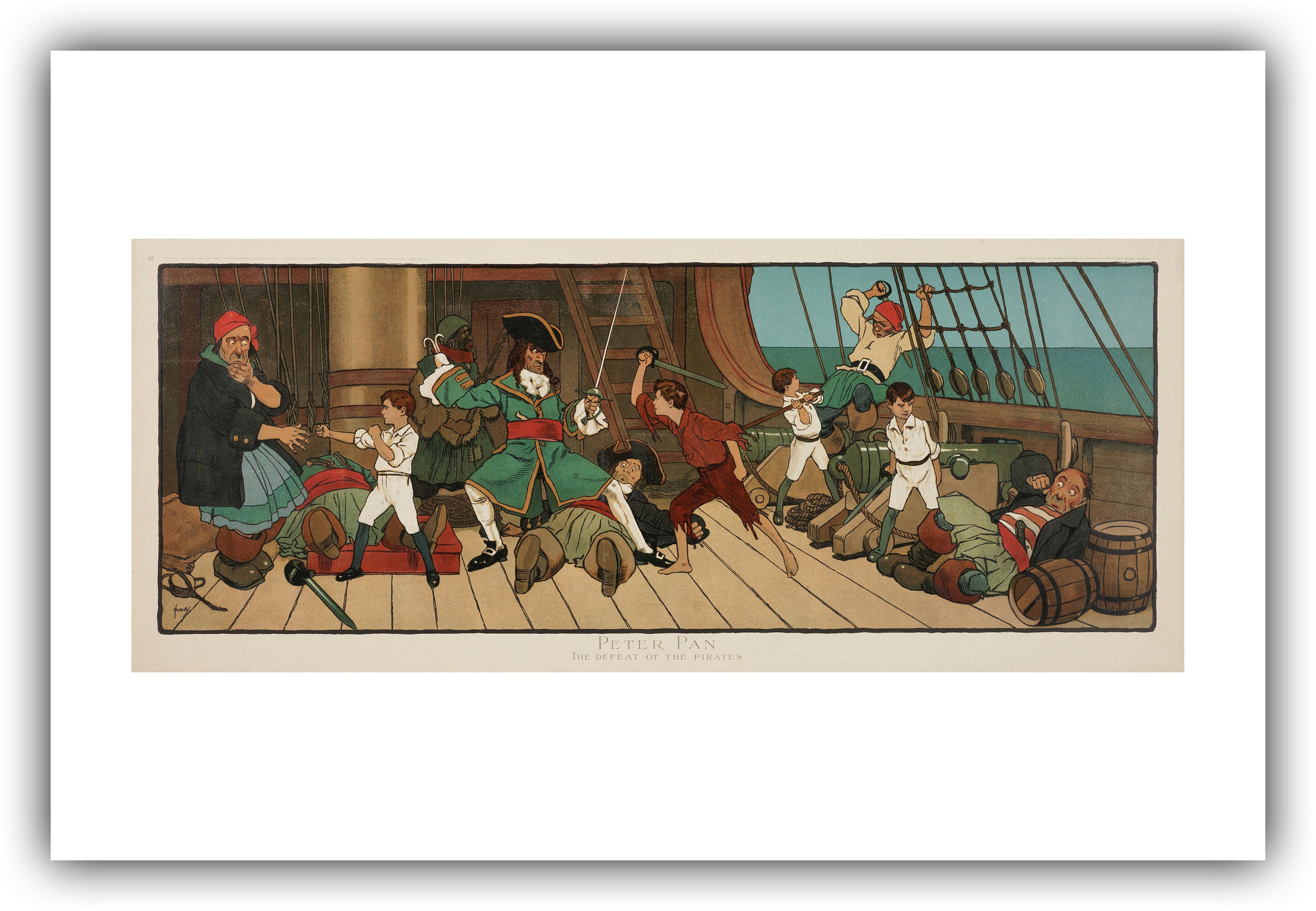 リトグラフ ピーターパン THE DEFEAT OF THE PIRATES John Hassall : Peter Pan - the Defeat of the Pirates (1907
