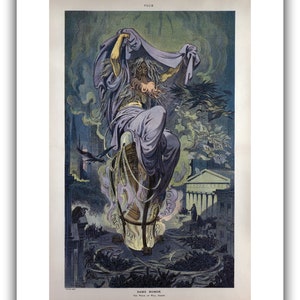 Udo Keppler for Puck Magazine : Dame Rumor The Witch of Wall Street 1909 Giclee Fine Art Print 12 x 16 inches