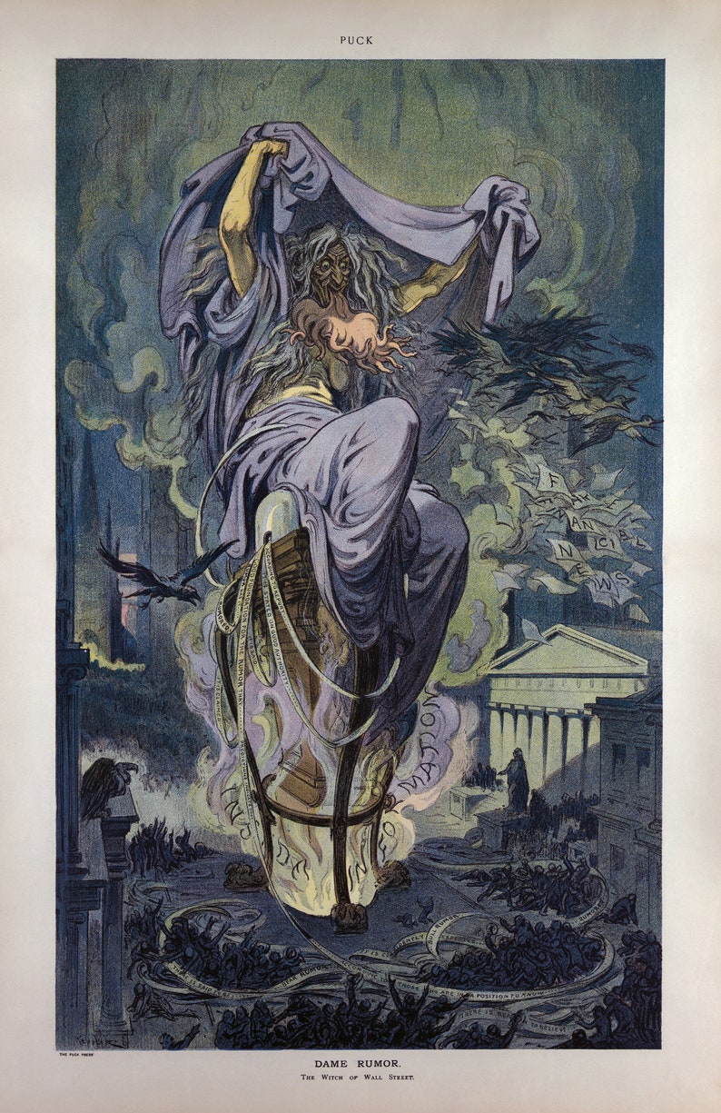 Udo Keppler for Puck Magazine : Dame Rumor The Witch of Wall Street 1909 Giclee Fine Art Print image 3