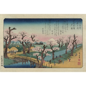 Utagawa Ando Hiroshige: Kvällsljus vid Koganei-bron (1838) - Giclée-konsttryck