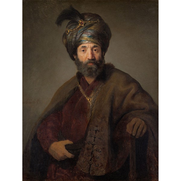 Rembrandt van Rijn and Govaert Flinck : Man in Oriental Costume (c. 1635) - Giclee Fine Art Print