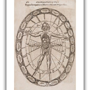 Athanasius Kircher : Typus Sympathicus Microcosmi cum Migacosmo Musurgia Universalis, 1650 Giclee Fine Art Print 9 x 12 inches