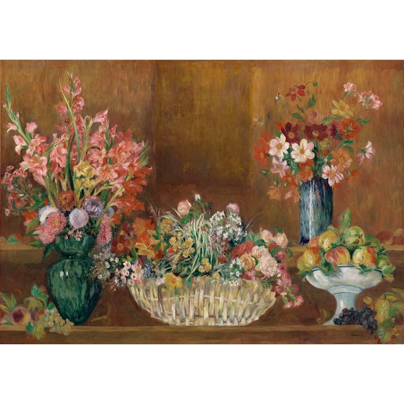ピエール＝オーギュスト・ルノワール：花と果物のある静物画（1889年頃
