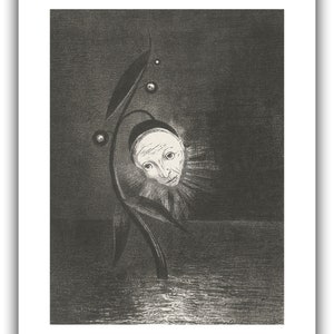 Odilon Redon : The Flower of the Swamp, a Head Human and Sad 1885 Giclee Fine Art Print 16 x 20 inches