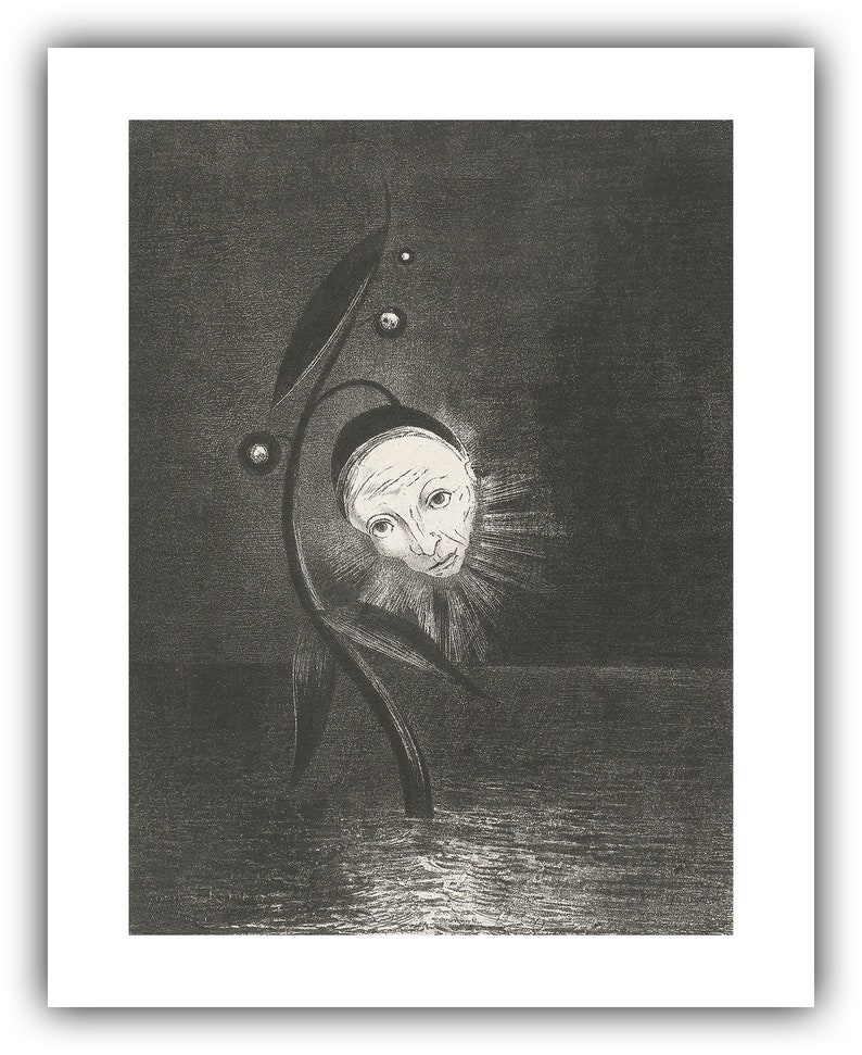 Odilon Redon : The Flower of the Swamp, a Head Human and Sad 1885 Giclee Fine Art Print 16 x 20 inches