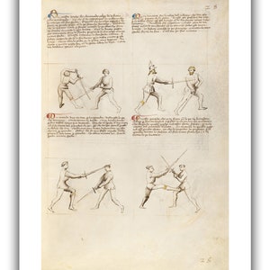 Fiore dei Liberi : Combat with Sword / Fencing Fol. 26 The Flower of Battle, c.1410 Giclee Fine Art Print 9 x 12 inches