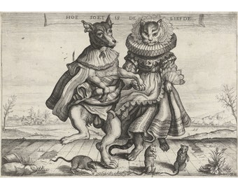 Adriaen van de Venne : Dancing Dogs and Cats (How Sweet is Love) (1620-1660) - Giclee Fine Art Print