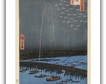 歌川安藤広重 : 両国橋の花火 (1858) - ジークレー ファイン アート