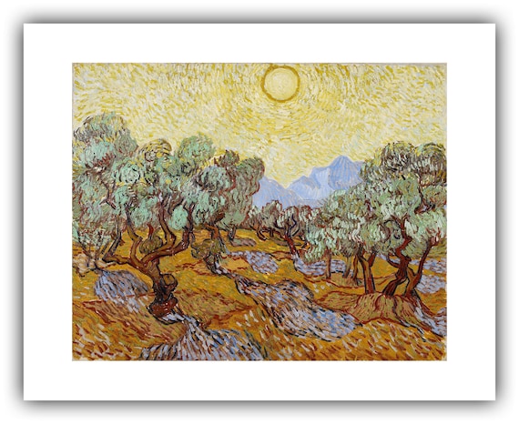フィンセント・ファン・ゴッホ：オリーブの木と黄色い空と太陽（1889年