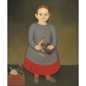 Volkskunst : Mädchen mit Spielzeug Hahn (ca. 1840) - Giclee Fine Art Print
