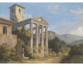 Jacob Philipp Hackert : The Temple of Hercules in Cori in Velletri (1783) - Giclee Fine Art Print