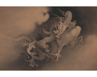 Kano Hogai: Dos dragones en las nubes (1885) - Impresión artística giclée