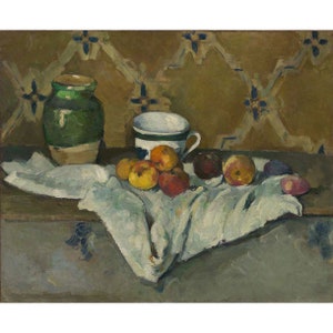 Paul Cezanne : Stillleben mit Glas, Tasse und Äpfeln (ca. 1877) - Giclee Fine Art Print