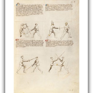 Fiore dei Liberi : Combat with Sword / Fencing Fol. 26 The Flower of Battle, c.1410 Giclee Fine Art Print 24 x 36 inches