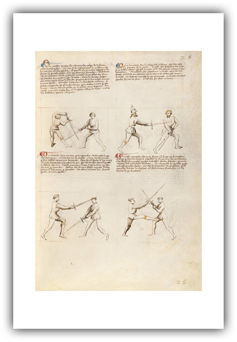 Fiore dei Liberi : Combat with Sword / Fencing Fol. 26 The Flower of Battle, c.1410 Giclee Fine Art Print 24 x 36 inches