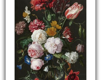 ヤン・ダヴィッツ・デ・ヘーム：ガラスの花瓶に花を挿した静物画（1650