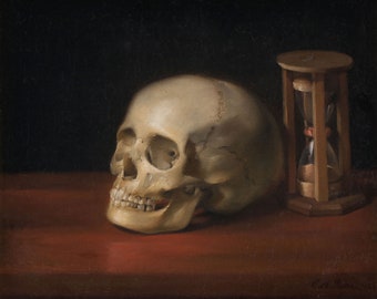 Christian Albrecht Jensen : Skull and Hourglass (1800s) - Giclee Fine Art Print