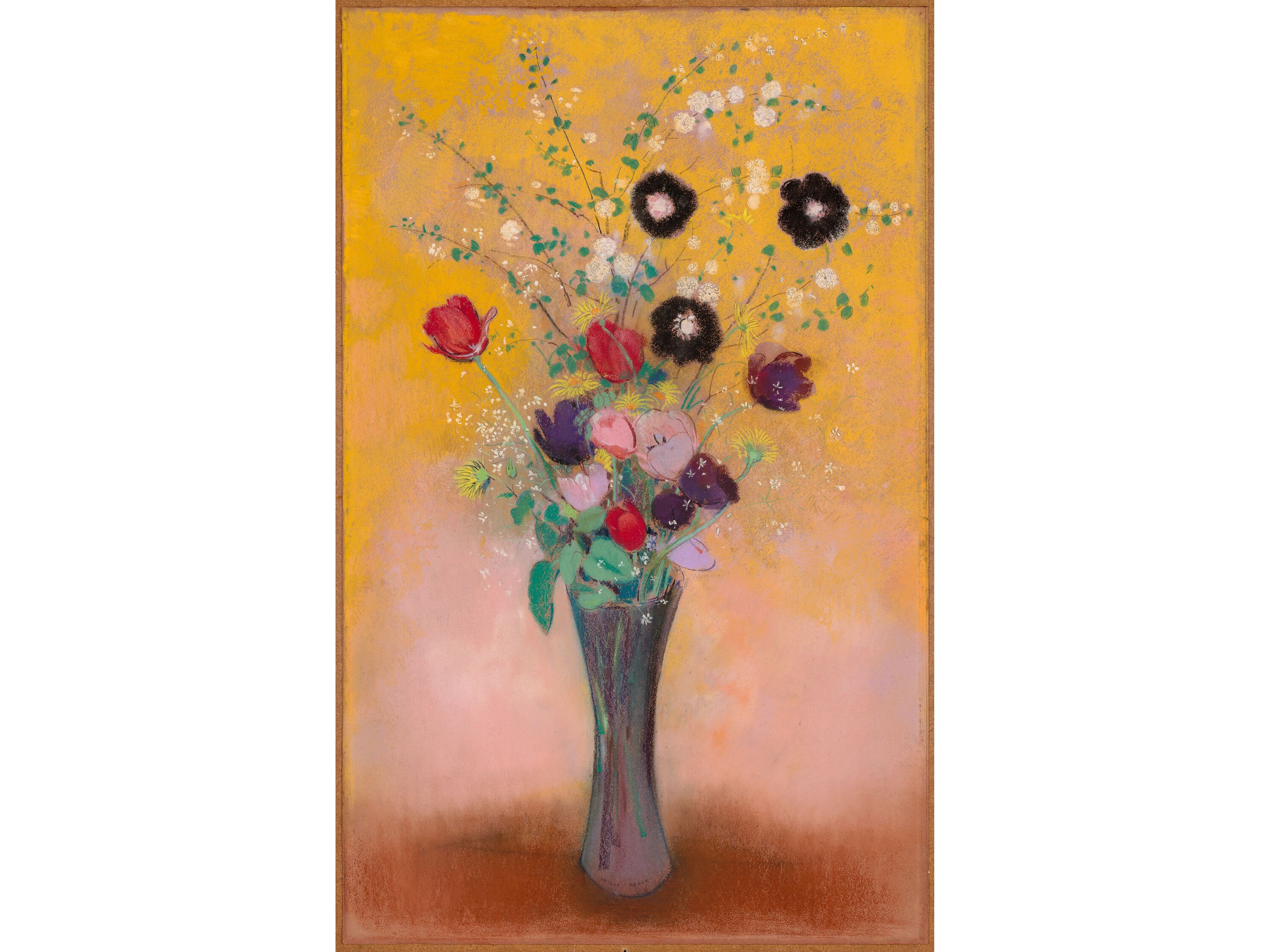オデイロルドン版画タイトル。花瓶と花