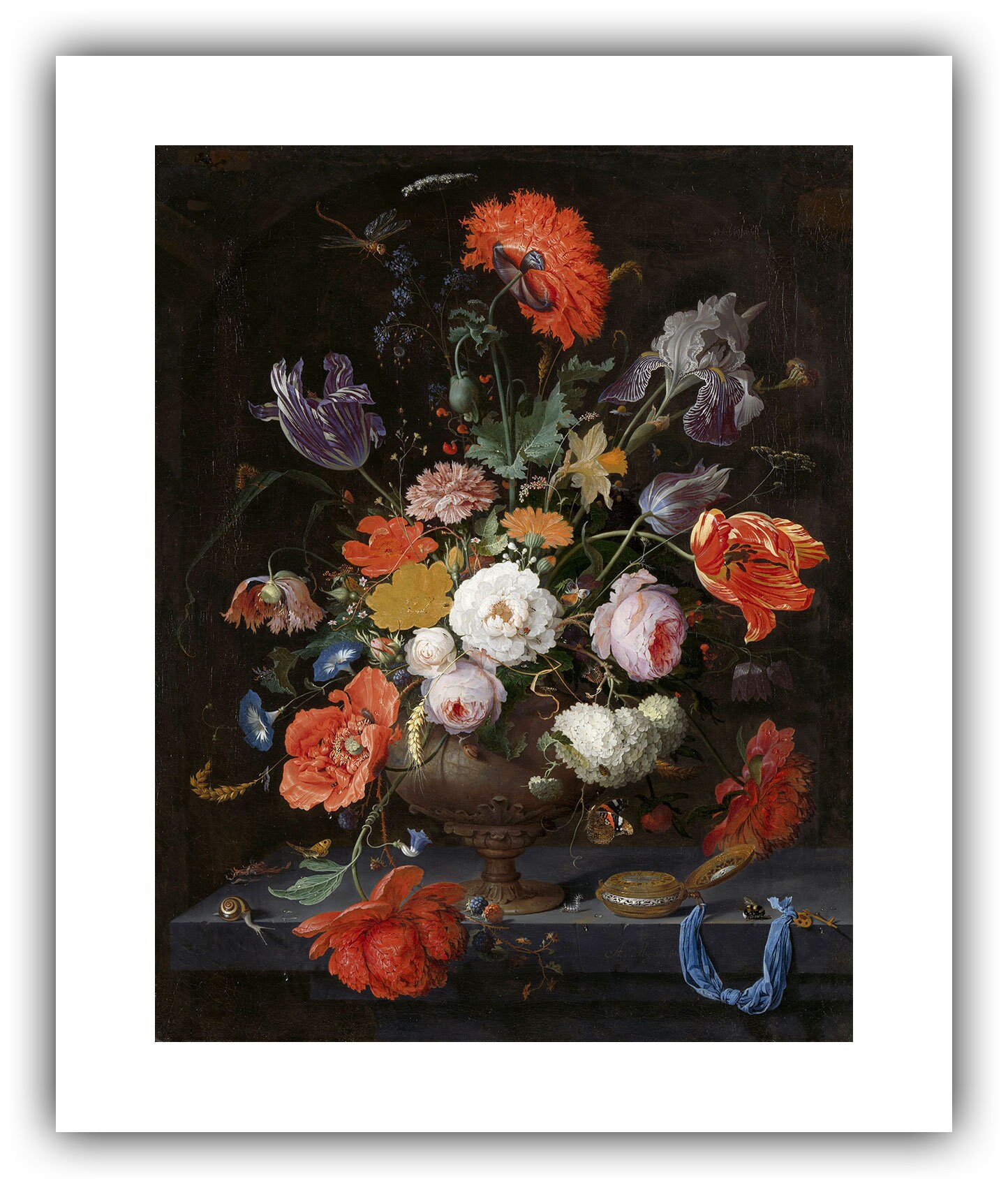 アブラハム・ミニョン：花と時計のある静物画（1660年頃 - 1679年頃
