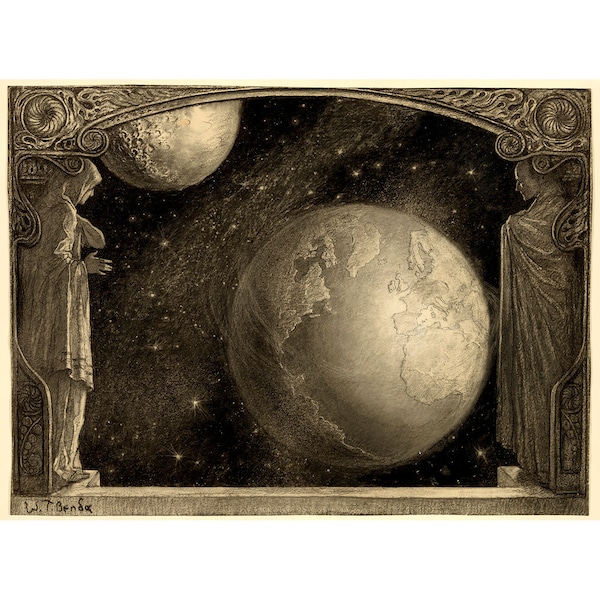 Wladyslaw T. Benda : La Terre et la Voie lactée et la Lune (1918) - Giclee Fine Art Print