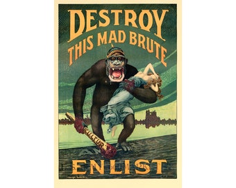 Harry R. Hopps : Destroy this Mad Brute – Enlist U.S. Army (1917) - Giclee Fine Art Print