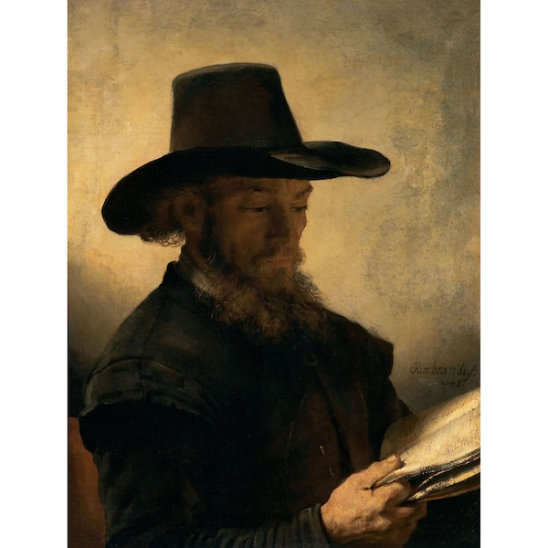 Rembrandt van Rijn : Man Reading (c. 1648) - Giclee Fine Art Print