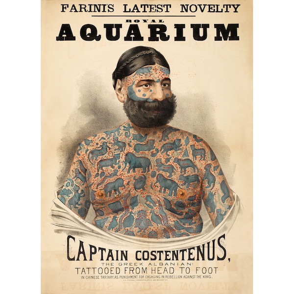 Freak Show Poster : Royal Aquarium - Captain Costentenus (c. 1882-1886) - Giclee Fine Art Print