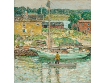 Childe Hassam: Oyster Sloop, Cos Cob (1902) - Impresión artística giclée