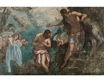 Jacopo Tintoretto : Baptism of Christ (1580s) - Giclee Fine Art Print