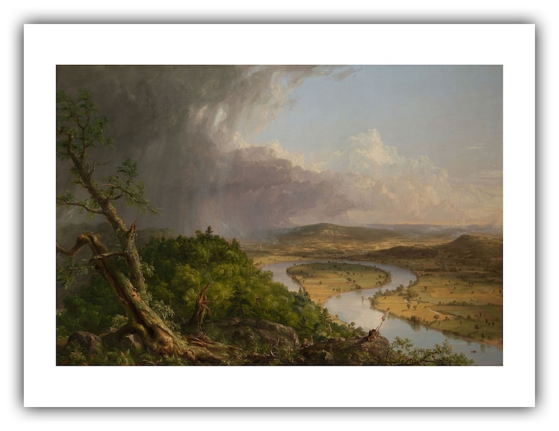 Thomas Cole: Utsikt från Mount Holyoke, Northampton, Massachusetts, efter ett åskväder (Oxbow) (1836) - Giclée-konsttryck 12 x 16 inches