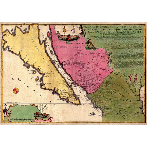 Eusebio Kino and Nicolas de Fer : Map of (the Island of) California or New Carolina (1720) - Giclee Fine Art Print