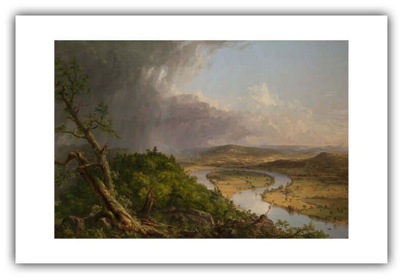 Thomas Cole: Utsikt från Mount Holyoke, Northampton, Massachusetts, efter ett åskväder (Oxbow) (1836) - Giclée-konsttryck 20 x 30 inches