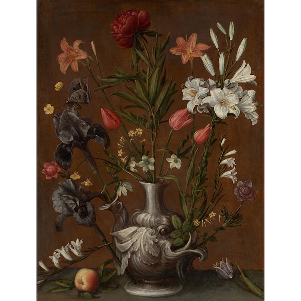 Orsola Maddalena Caccia : Flowers in a Grotesque Vase (c. 1635) - Giclee Fine Art Print