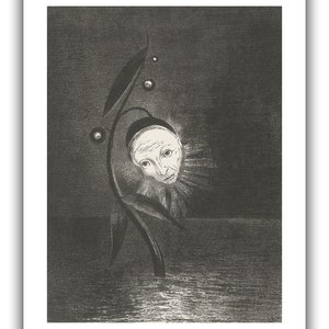 Odilon Redon : The Flower of the Swamp, a Head Human and Sad 1885 Giclee Fine Art Print 9 x 12 inches