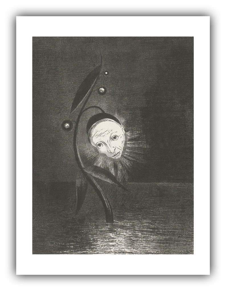 Odilon Redon : The Flower of the Swamp, a Head Human and Sad 1885 Giclee Fine Art Print 9 x 12 inches